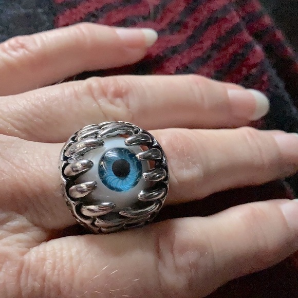 Vintage-Style Punk Blue Dragon Eye Ring Silver Alloy Not Adjustable Sz9.25 H219 - Picture 3 of 16